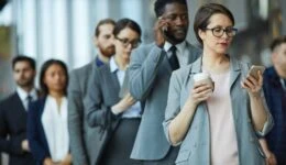 Entrepreneurs standing in line