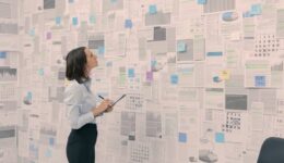 Corporate manager checking financial data and reports