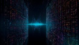 AI, complex computer network of interconnected nodes with data lines flowing between theml