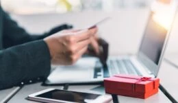 People online shopping gift for partner using credit card typing secure number to website.