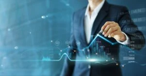 Businessman draw growth graph and progress of business and analy