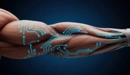 Bio-Digital Fusion: Luminous Circuit Pathways on Anatomical Arm Muscles