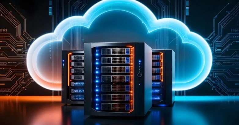 Big data center technology warehouse with servers information digitalization Starts. SAAS, Cloud Computing, Web Service.