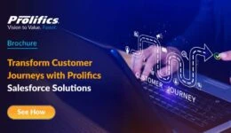 Salesforce consulting brochure showcasing AI-powered solutions and industry-specific offerings by Prolifics