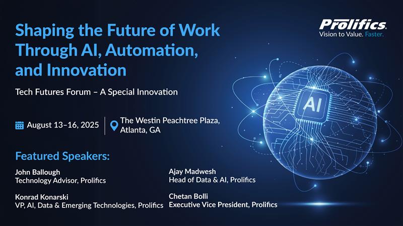 Tech Futures Forum – A Special Innovation" event titled "Shaping the Future of Work Through AI, Automation, and Innovation.