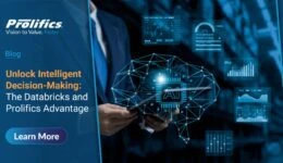 Business professional using AI dashboard to highlight Databricks integration services with Prolifics for intelligent decision-making.