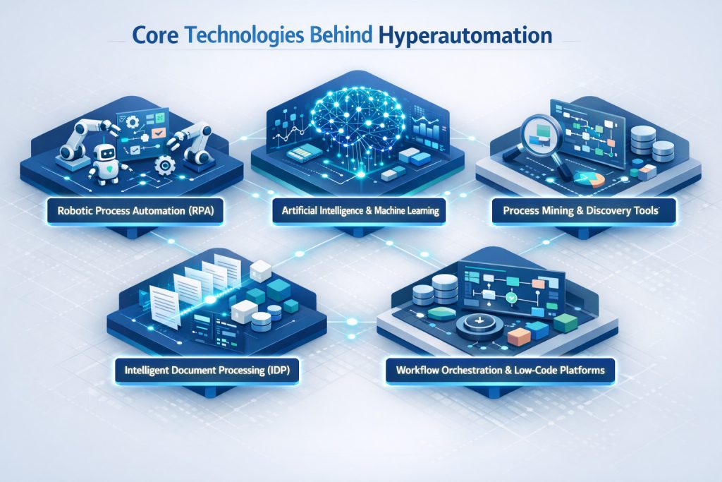 Leading Hyperautomation Services for Enterprise utilizing RPA, AI, and IDP for end-to-end efficiency.