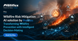 Wildfire risk prediction AI dashboard by Prolifics showing real-time fire spread probability and utility asset risk scores Wildfire risk prediction AI dashboard by Prolifics showing real-time fire spread probability and utility asset risk scores